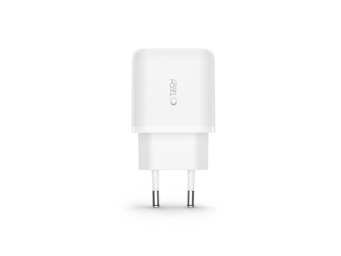Carregador Tech-Protect C20W USB-C PD 20W / USB-A QC 3.0 - branco