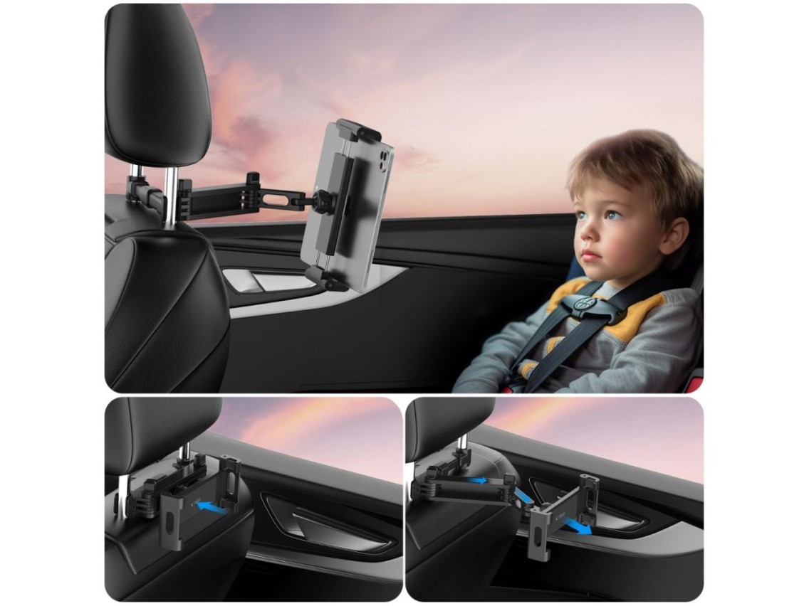 Soporte telescópico para teléfono móvil Tech-Protect V1 para reposacabezas de coche - Negro