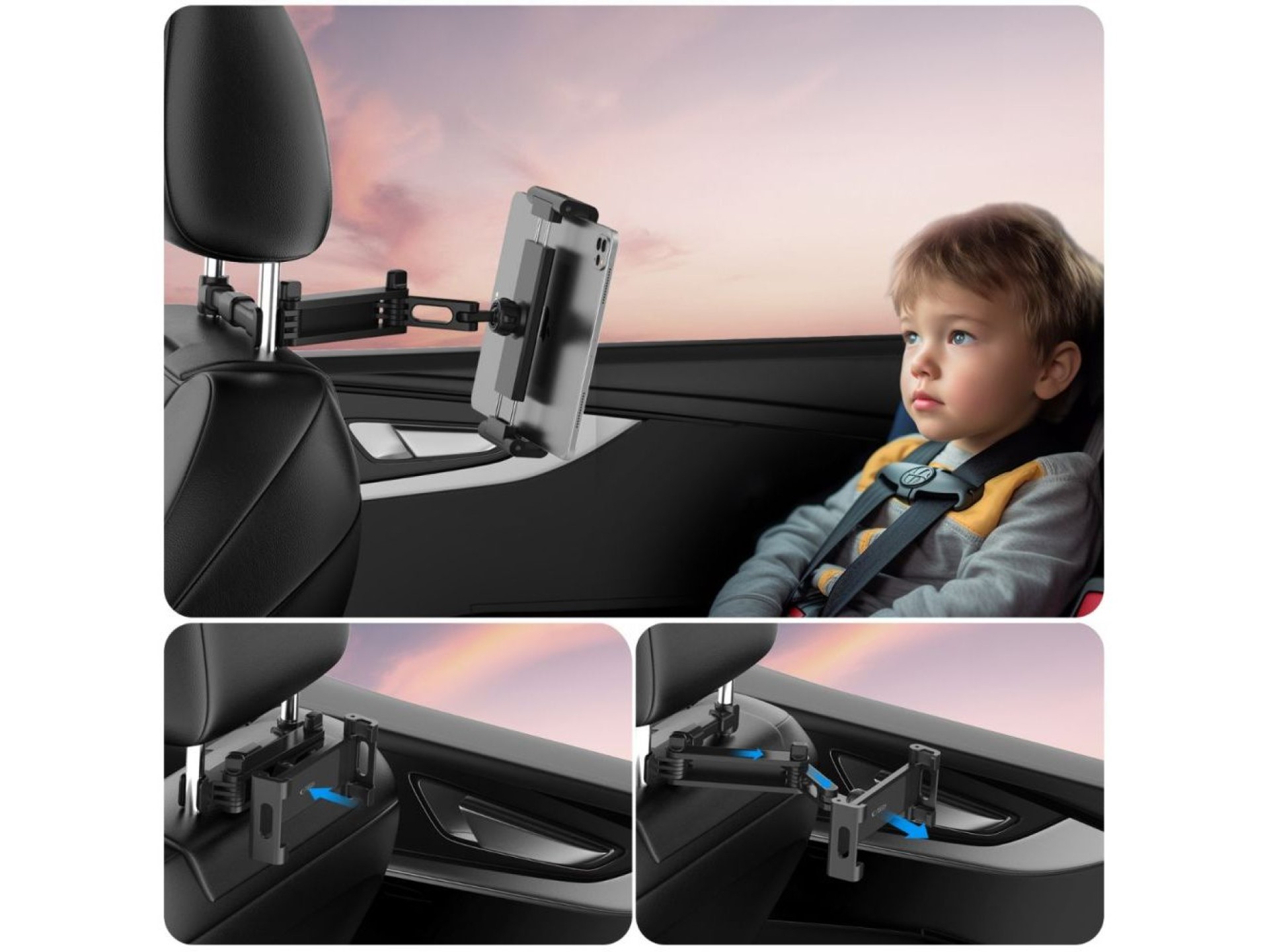 Soporte telescópico para teléfono móvil Tech-Protect V1 para reposacabezas de coche - Negro