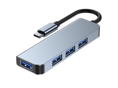 HUB Tech-Protect V1 4in1 USB-C - 3x USB-A 2.0 / USB-A 3.0 - gray