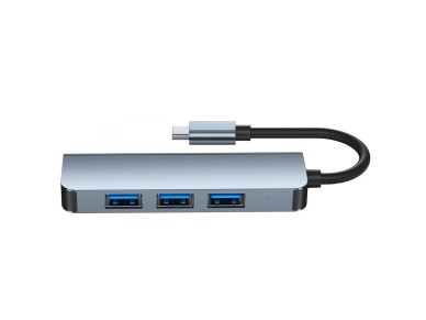 HUB Tech-Protect V1 4in1 USB-C - 3x USB-A 2.0 / USB-A 3.0 - gray