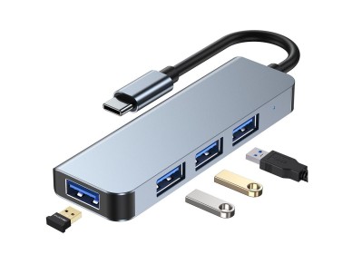 HUB Tech-Protect V1 4in1 USB-C - 3x USB-A 2.0 / USB-A 3.0 - gray