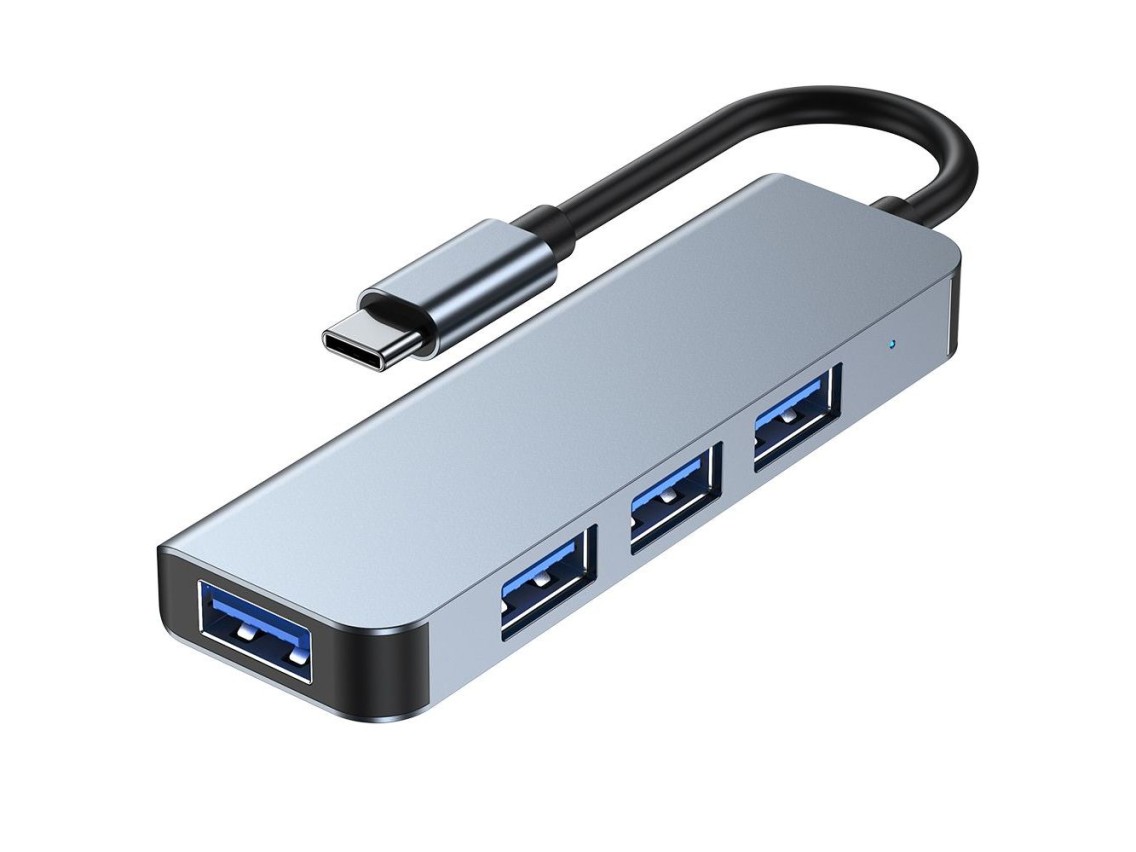 HUB Tech-Protect V1 4in1 USB-C - 3x USB-A 2.0 / USB-A 3.0 - gray