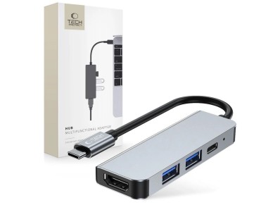 HUB Tech-Protect V2 4 en 1 USB-C - USB-A 3.0 / USB-A 2.0 / USB-C / HDMI - gris