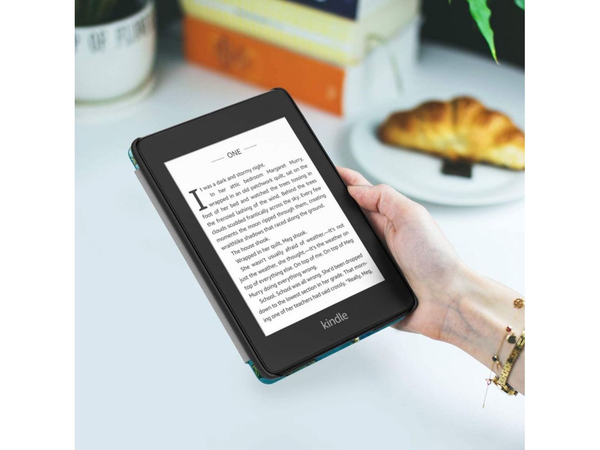 Capa protetora Tech-Protect SmartCase para Kindle Paperwhite V/5/Edição Signature - Azul com flores