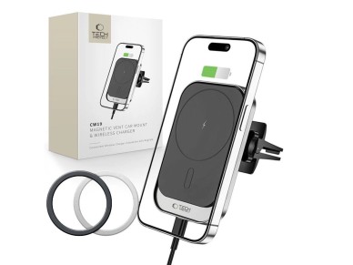 Tech-Protect CW19 MagSafe magnetic car holder with 15W inductive charger for air vent - black Tech-Protect CW19 MagSafe magnetic car holder with 15W inductive charger for air vent - black