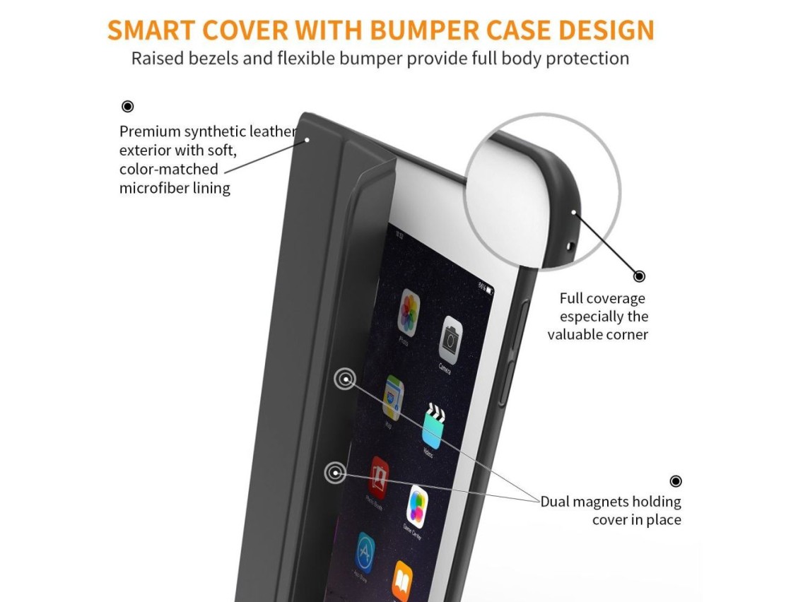 Capa Tech-Protect SmartCase para iPad 9.7'' 5/6 2017-2018 - preta