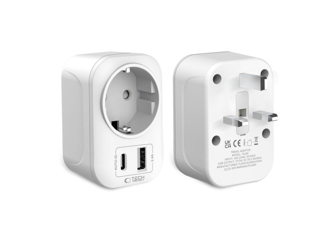 Adaptador Tech-Protect TA100 para Reino Unido - Blanco