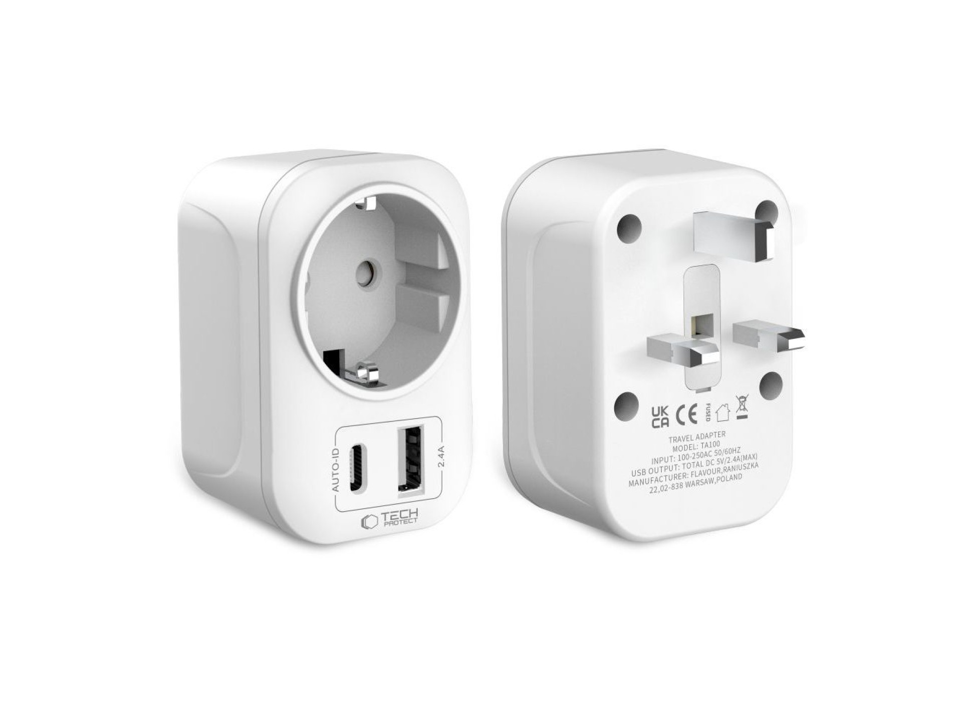 Adaptador Tech-Protect TA100 para Reino Unido - Blanco