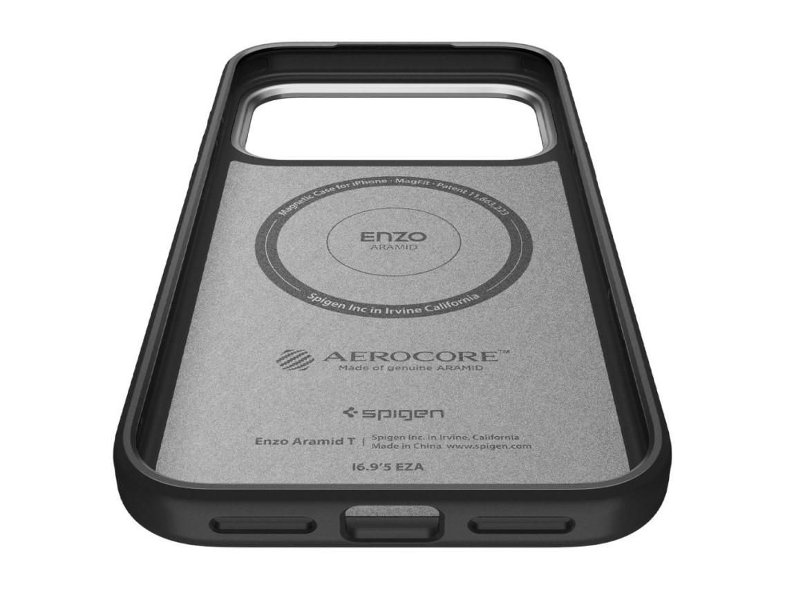 Funda Spigen Enzo Aramid "T" MagSafe para iPhone 17 Pro - Negro y Plata