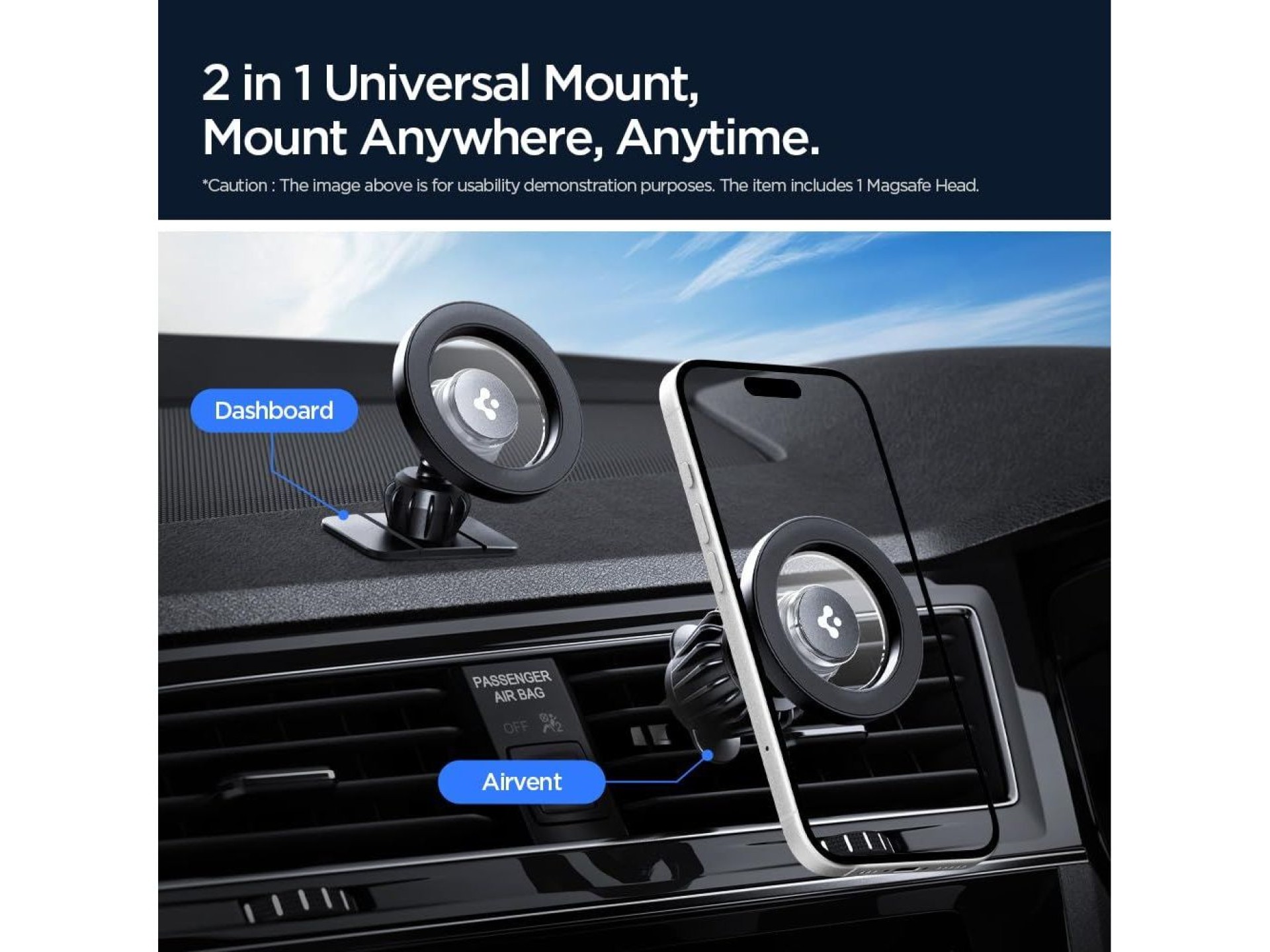 Soporte para coche Spigen MFT13 MagSafe para habitáculo o rejilla de ventilación - Plateado