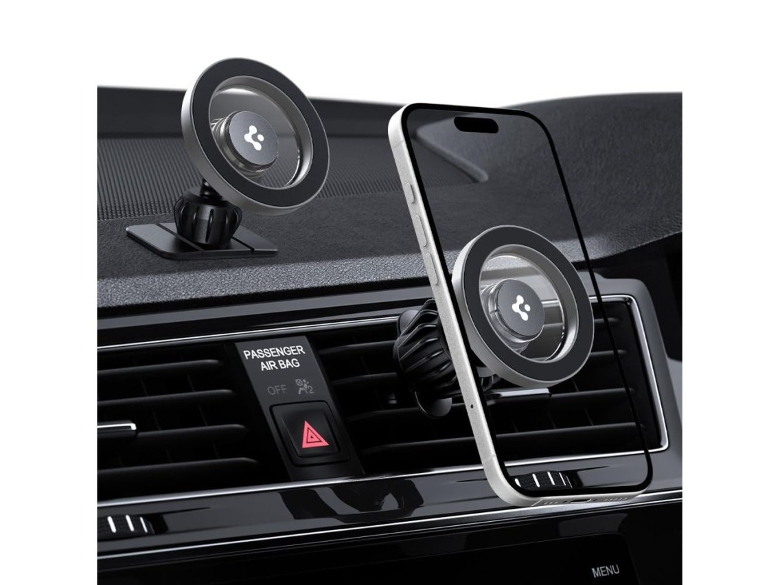 Soporte para coche Spigen MFT13 MagSafe para habitáculo o rejilla de ventilación - Plateado