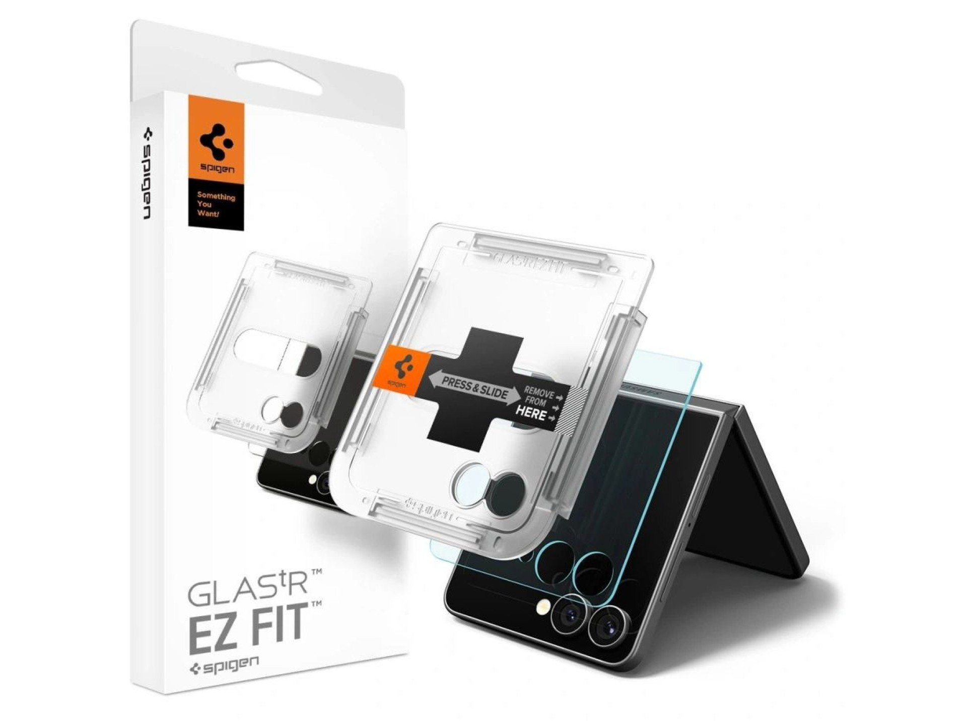 Protector de pantalla de vidrio templado Spigen Glas.TR EZ Fit HD para Samsung Galaxy Z Flip 7 - Tra