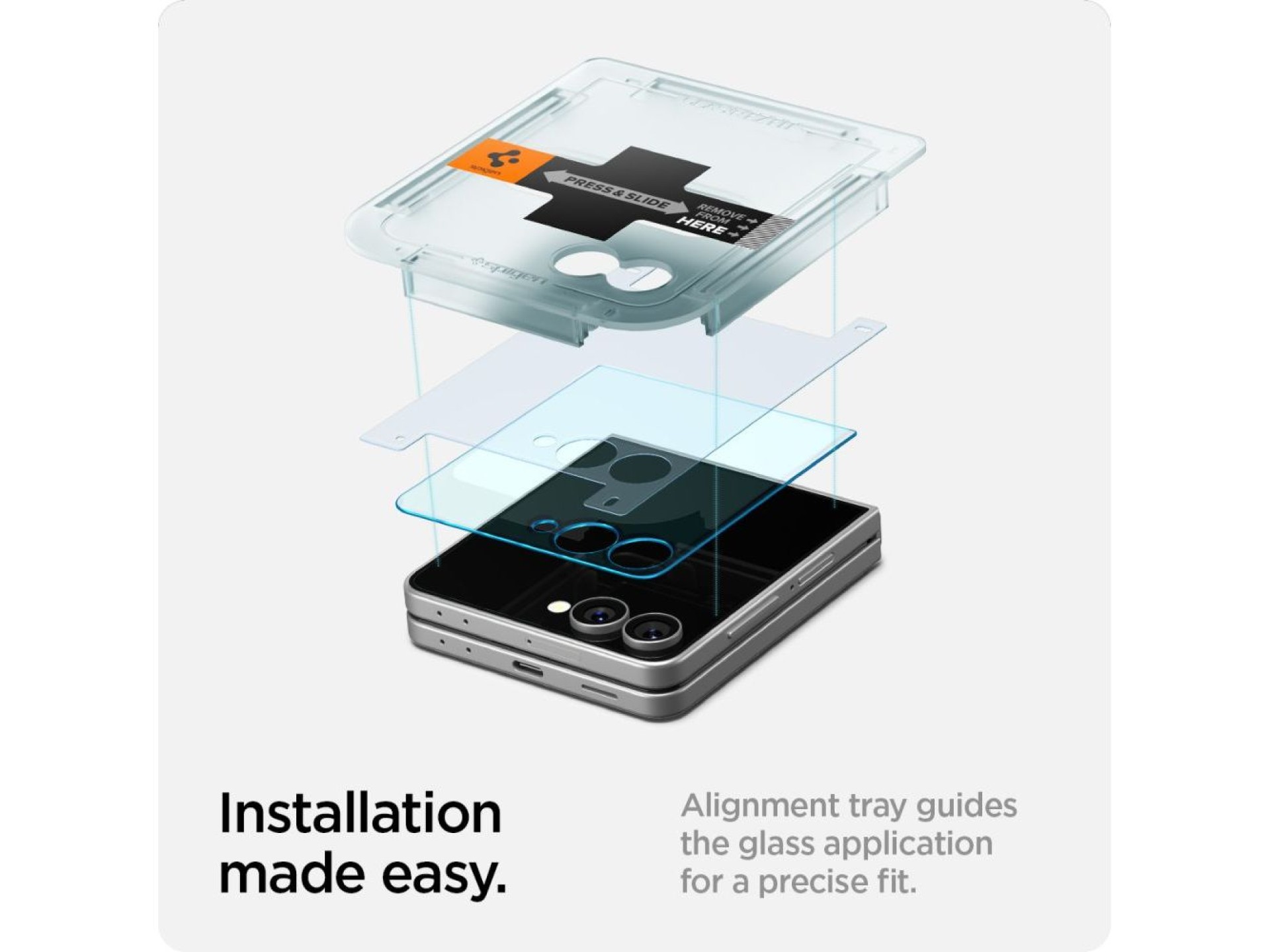Protector de pantalla de vidrio templado Spigen Glas.TR EZ Fit HD para Samsung Galaxy Z Flip 7 - Tra