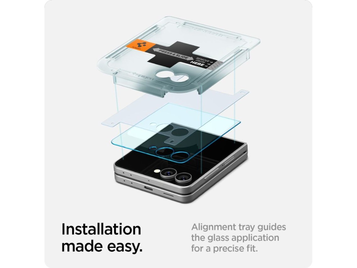 Protector de pantalla de vidrio templado Spigen Glas.TR EZ Fit HD para Samsung Galaxy Z Flip 7 - Tra