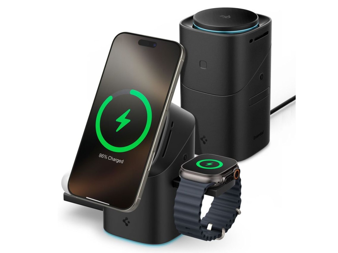 Cargador inalámbrico Spigen Essential EF223MS 3 en 1 QI2 - Negro