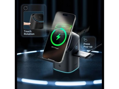 Cargador inal�mbrico Spigen Essential EF223MS 3 en 1 QI2 - Negro