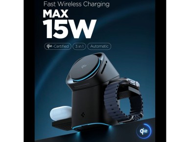 Cargador inal�mbrico Spigen Essential EF223MS 3 en 1 QI2 - Negro