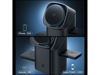 Cargador inal�mbrico Spigen Essential EF223MS 3 en 1 QI2 - Negro