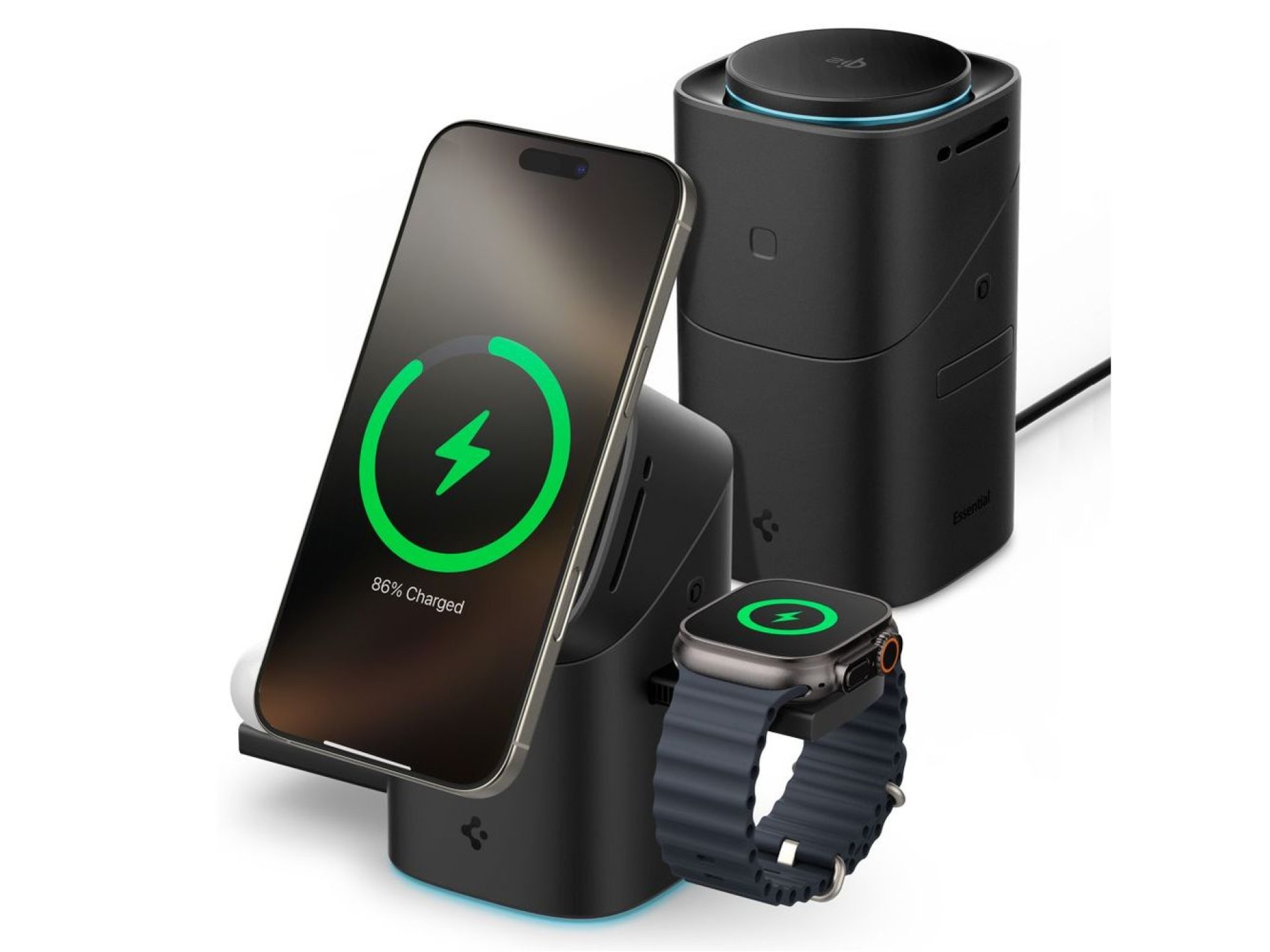 Cargador inalámbrico Spigen Essential EF223MS 3 en 1 QI2 - Negro