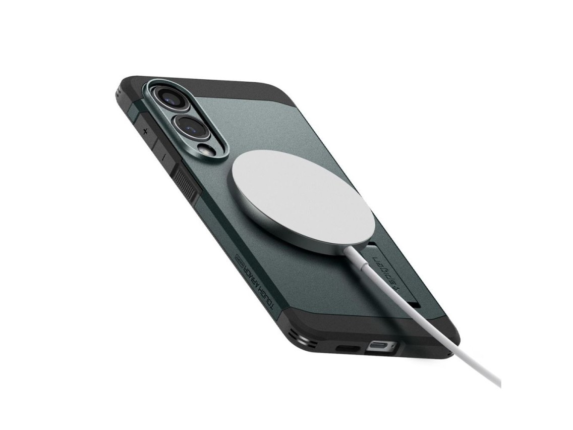 Funda Spigen Tough Armor MagSafe para Samsung Galaxy S25 Edge - Verde/Negro