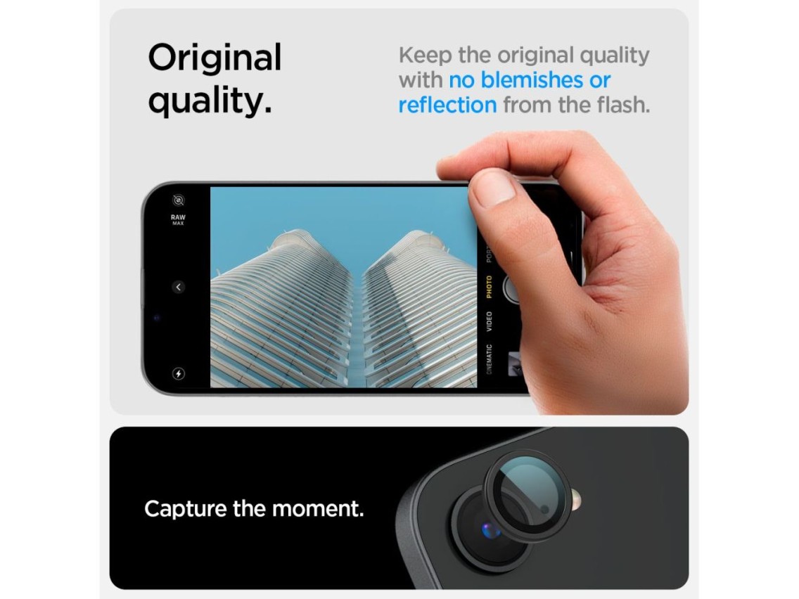Spigen Optik Pro GLAS.TR "Ez Fit" Camera Cover 2-pack for iPhone 16e / 17e - Black