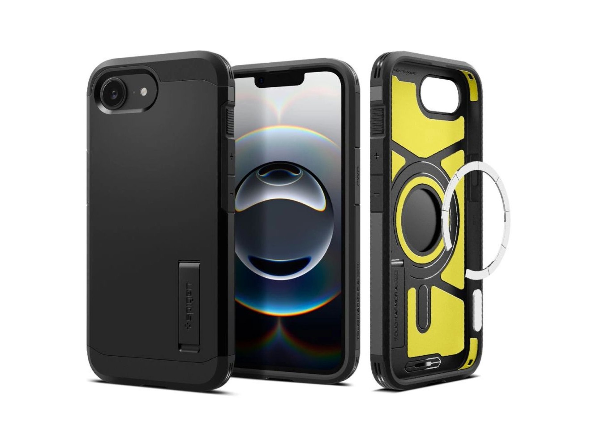 Funda Spigen Tough Armor con MagSafe para iPhone 16e / 17e con soporte - Negra