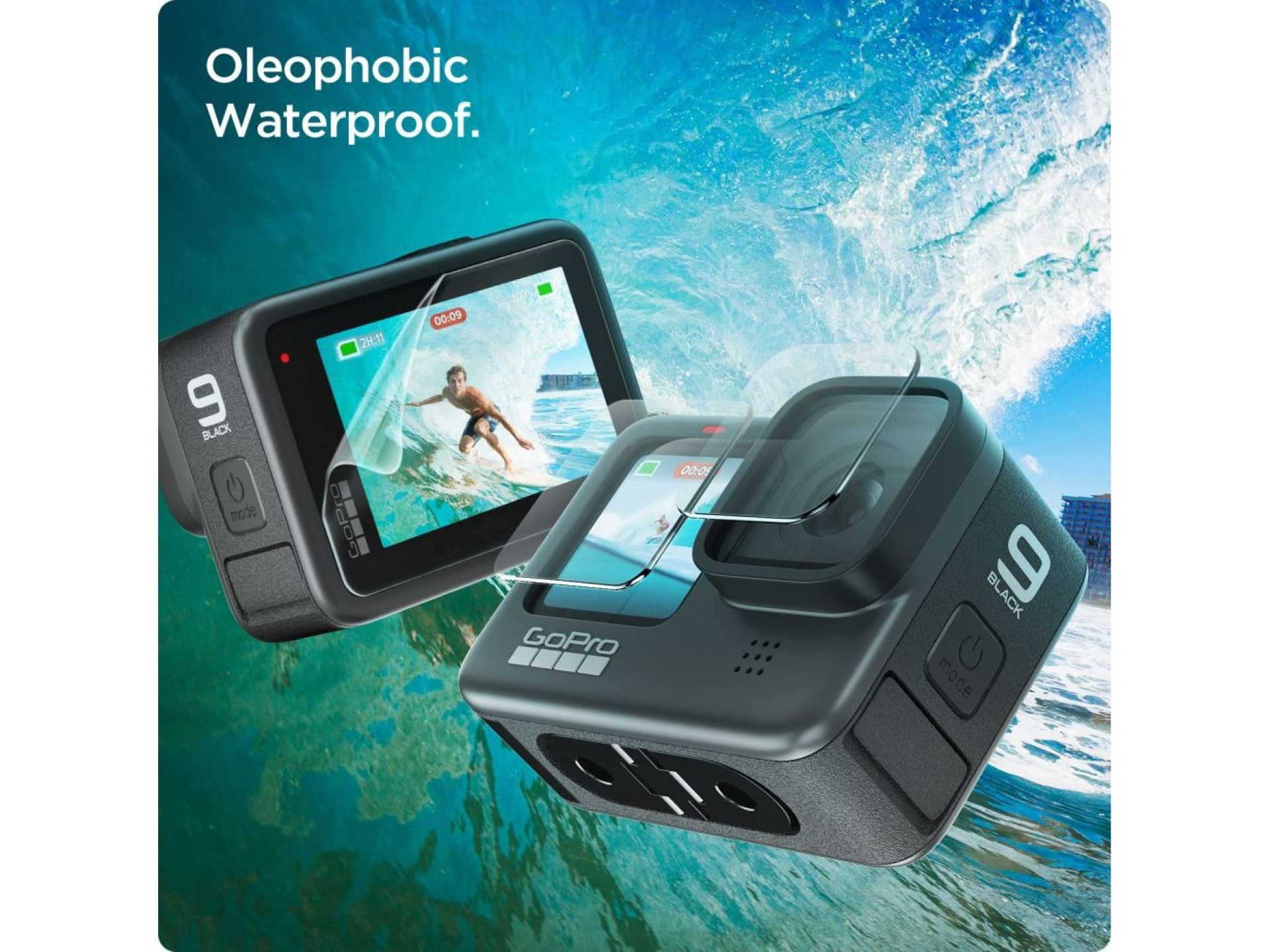 Spigen Glass.tR Slim Protector de pantalla de vidrio templado + lámina (juego de 2) para GoPro Hero