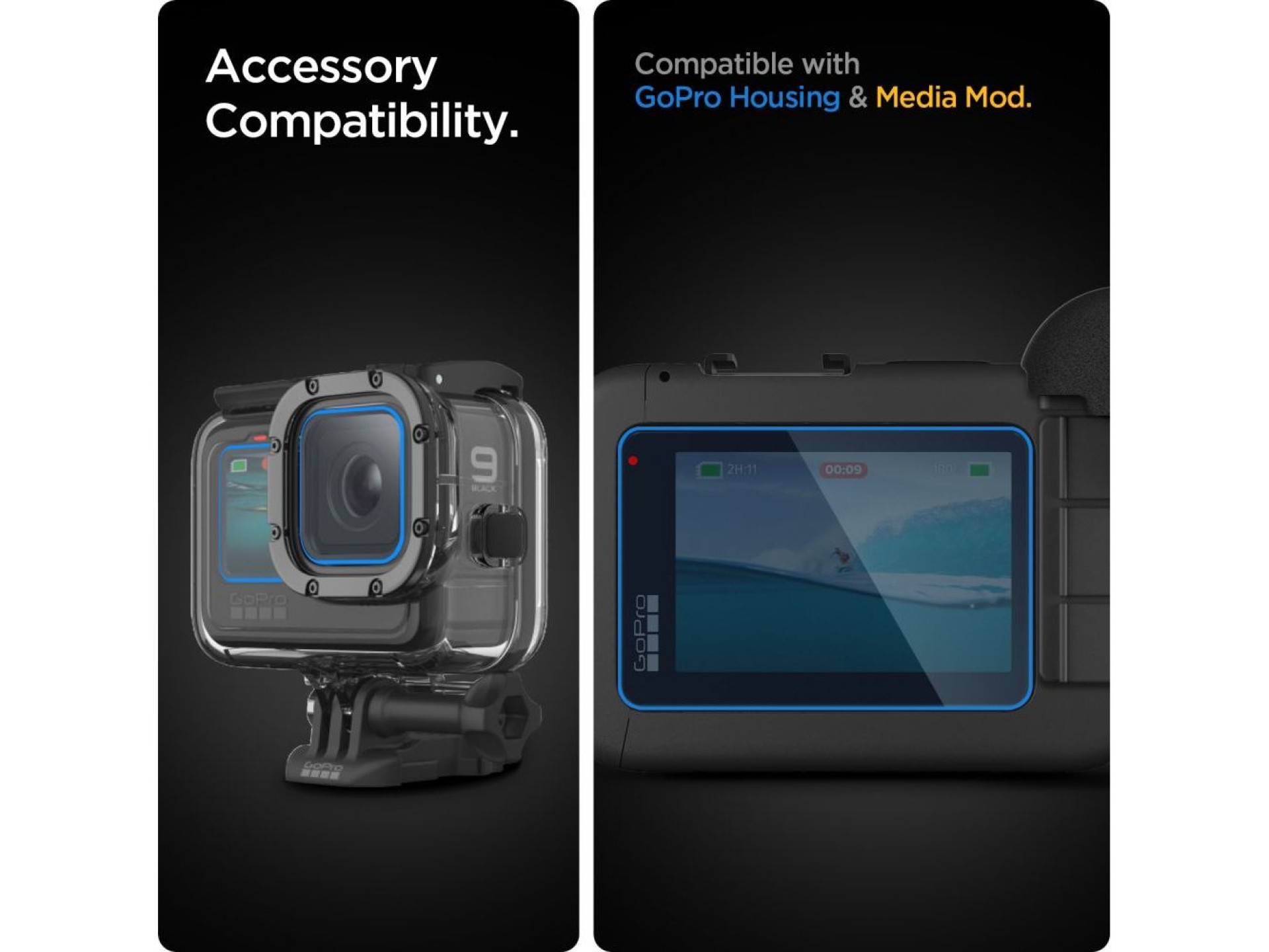 Spigen Glass.tR Slim Protector de pantalla de vidrio templado + lámina (juego de 2) para GoPro Hero