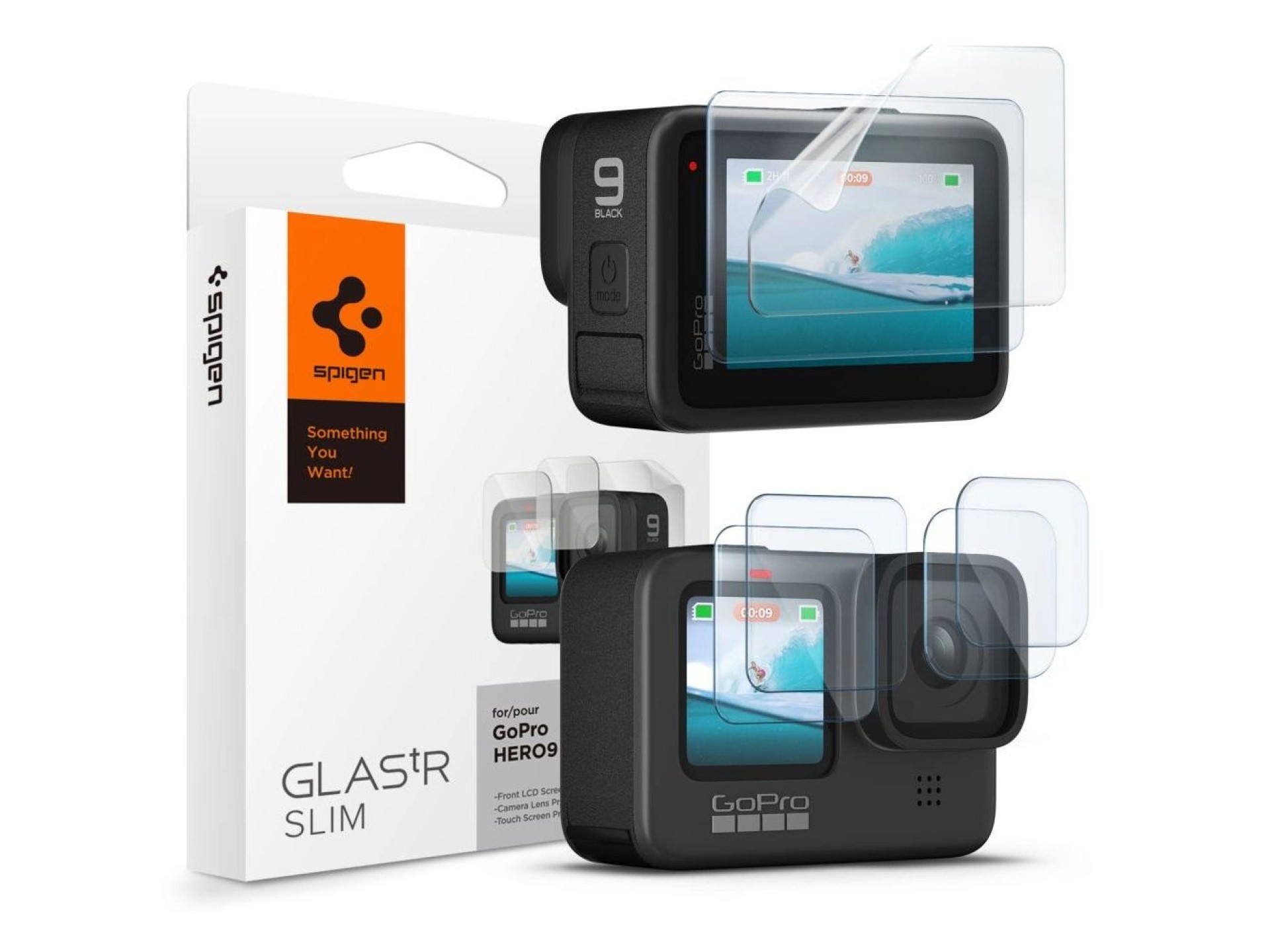 Spigen Glass.tR Slim Protector de pantalla de vidrio templado + lámina (juego de 2) para GoPro Hero
