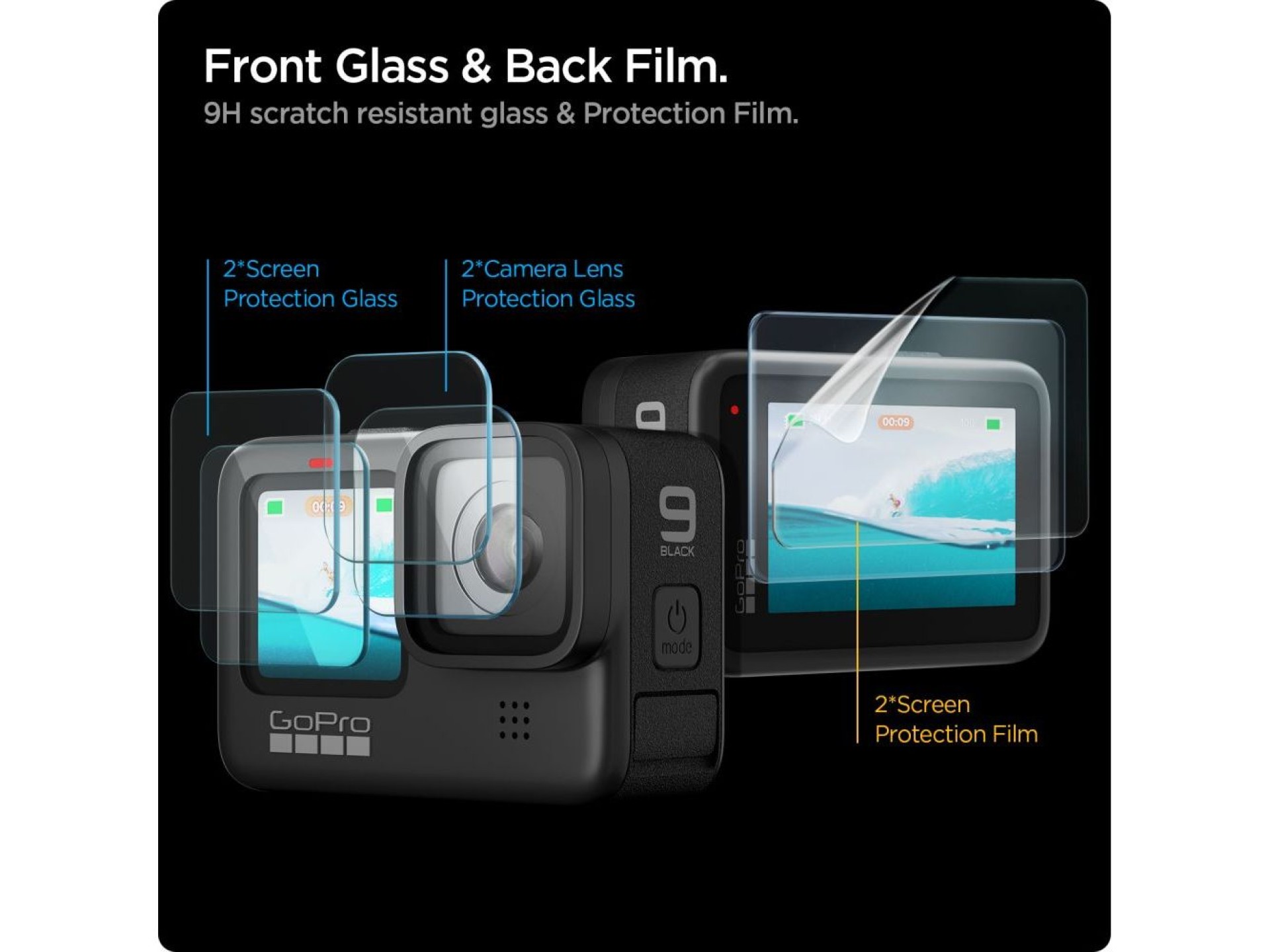 Spigen Glass.tR Slim Protector de pantalla de vidrio templado + lámina (juego de 2) para GoPro Hero