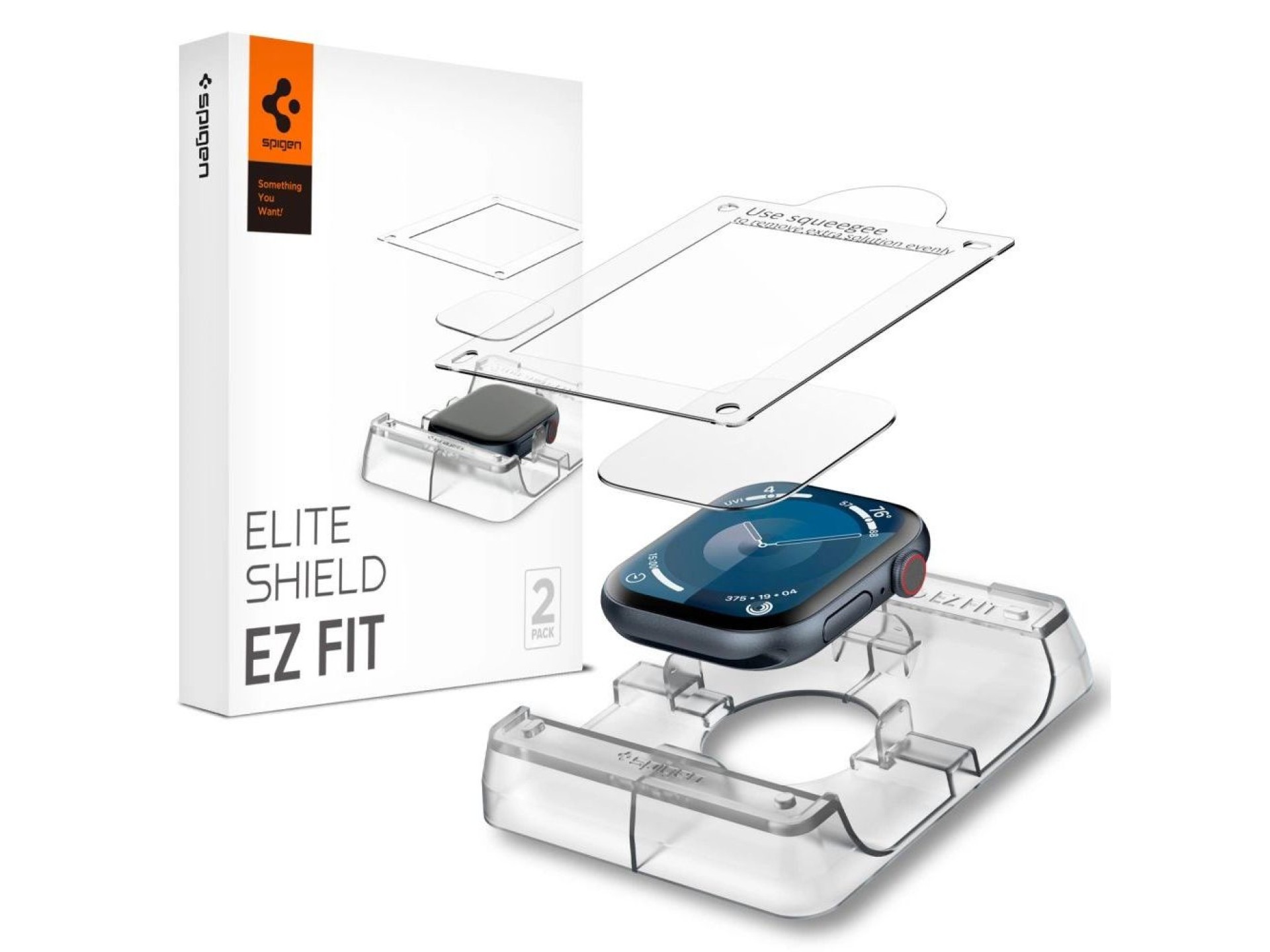 Protector de pantalla Spigen Elite Shield “EZ FIT” de cristal híbrido (paquete de 2) para Apple Watc
