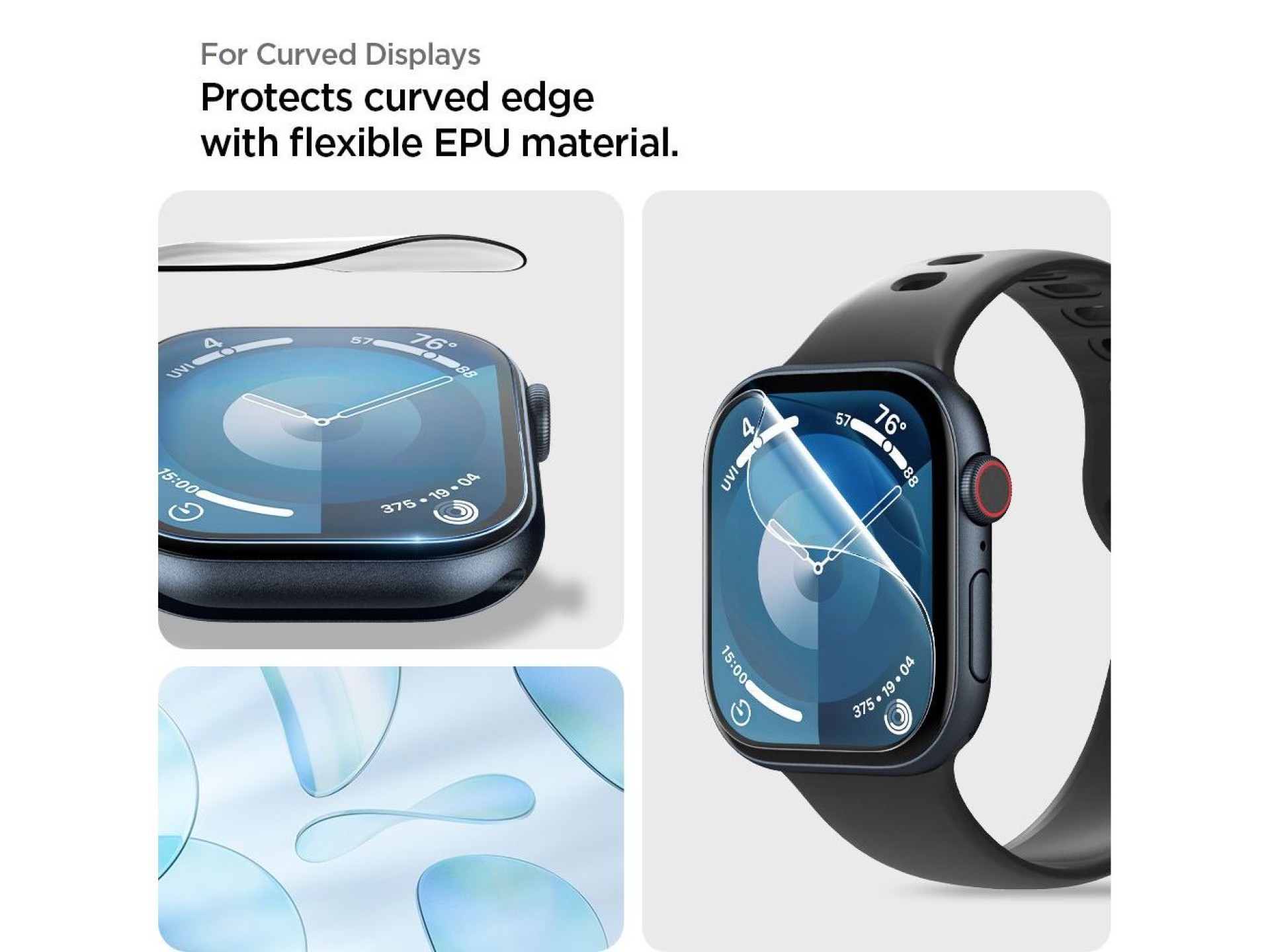 Protector de pantalla Spigen Elite Shield “EZ FIT” de cristal híbrido (paquete de 2) para Apple Watc