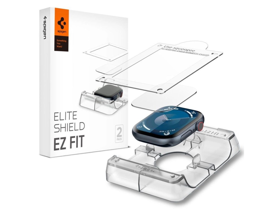 Protector de pantalla Spigen Elite Shield “EZ FIT” de cristal híbrido (paquete de 2) para Apple Watc