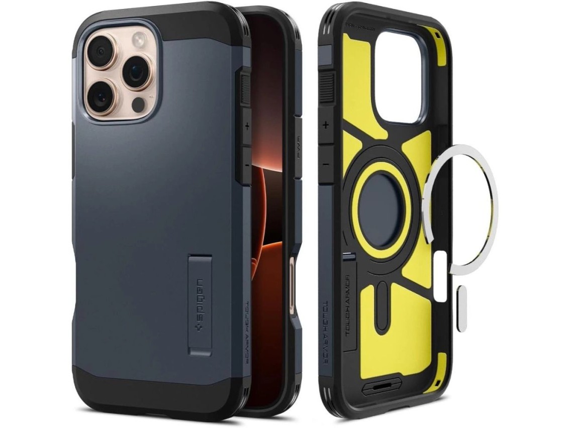 Funda Spigen Tough Armor MagSafe con soporte para iPhone 16 Pro Max - Gris oscuro