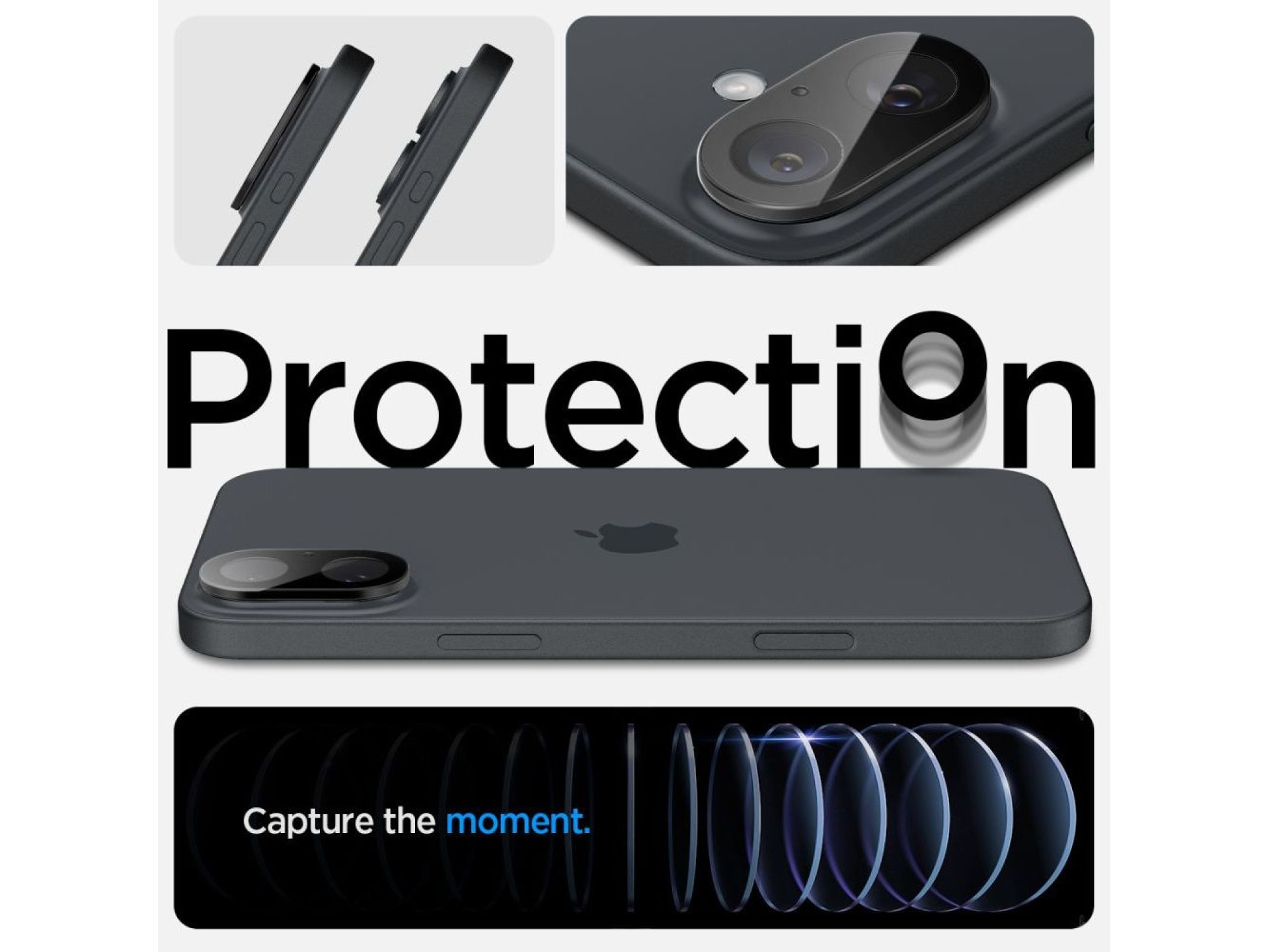 Protector de cámara Spigen Optik GLAS.TR (paquete de 2) para iPhone 16 / 16 PLUS - Negro