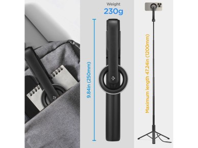 Bastão de selfie Spigen S580W MagSafe Bluetooth com tripé - preto Bastão de selfie Spigen S580W MagSafe Bluetooth com tripé - preto