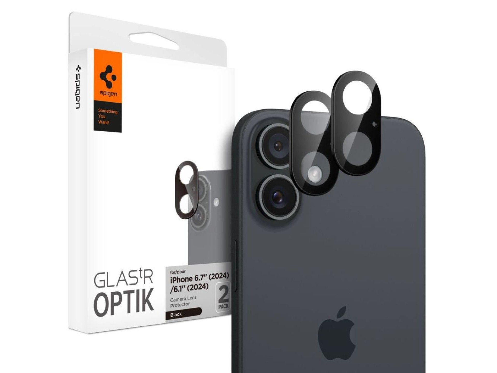 Protector de cámara Spigen Optik GLAS.TR (paquete de 2) para iPhone 16 / 16 PLUS - Negro