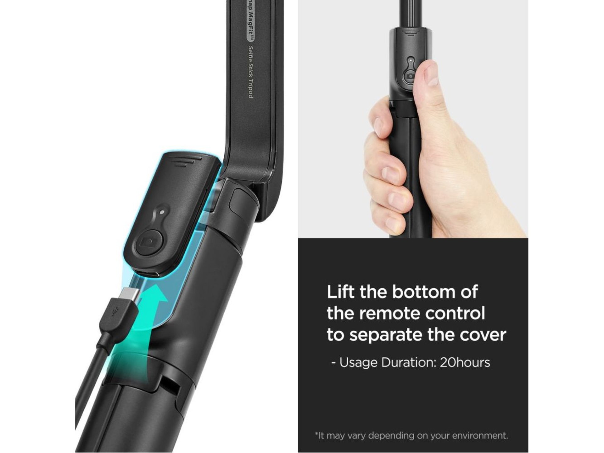 Selfie stick Spigen S580W MagSafe Bluetooth with tripod - black