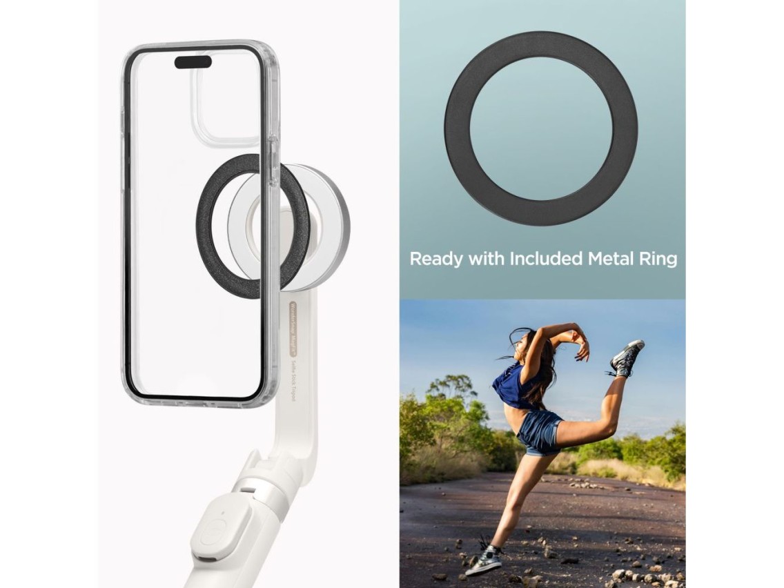 Bastão de selfie Spigen S571W MagSafe Bluetooth com tripé - bege