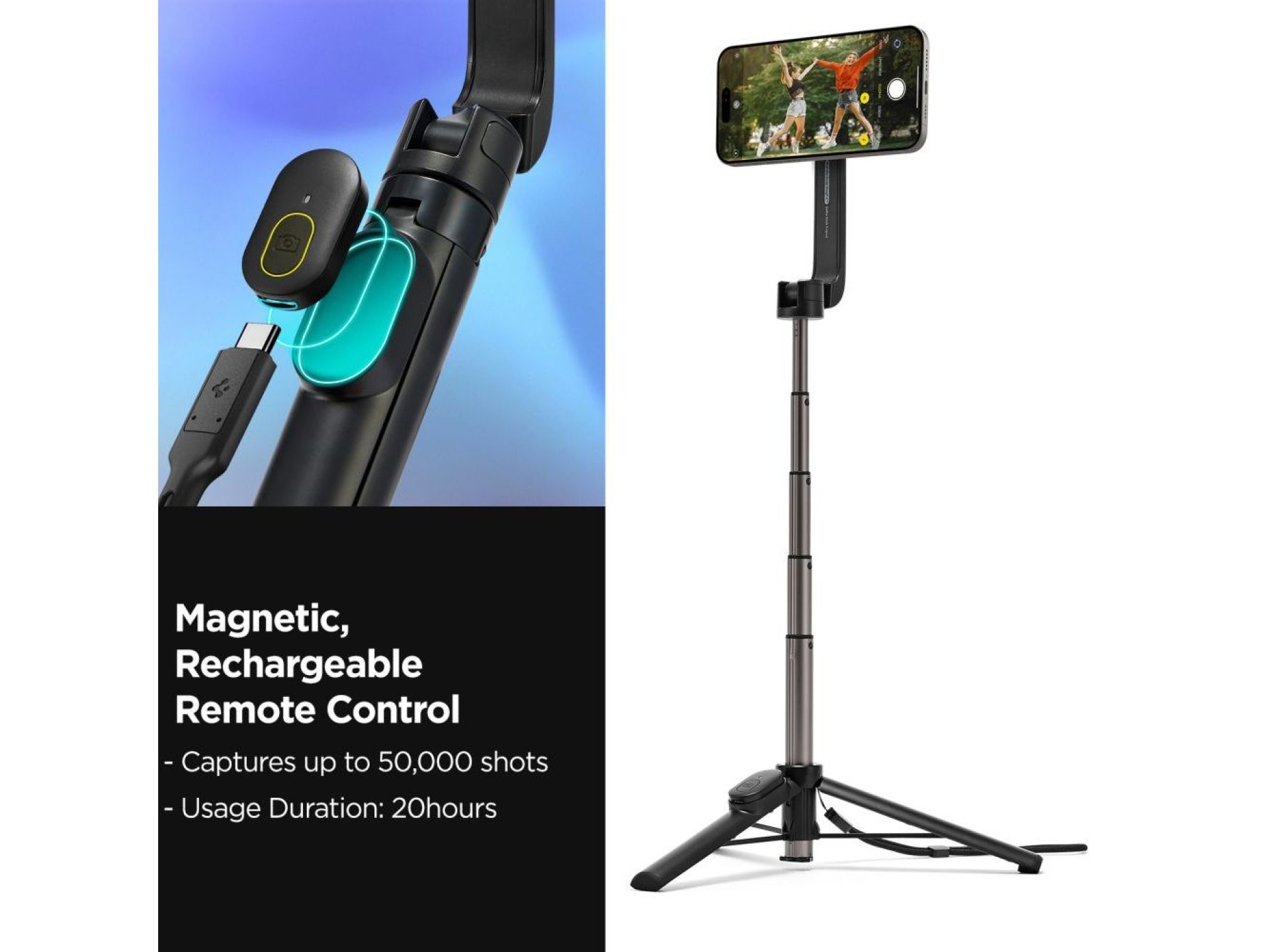 Selfie stick Spigen S571W MagSafe Bluetooth with tripod - black