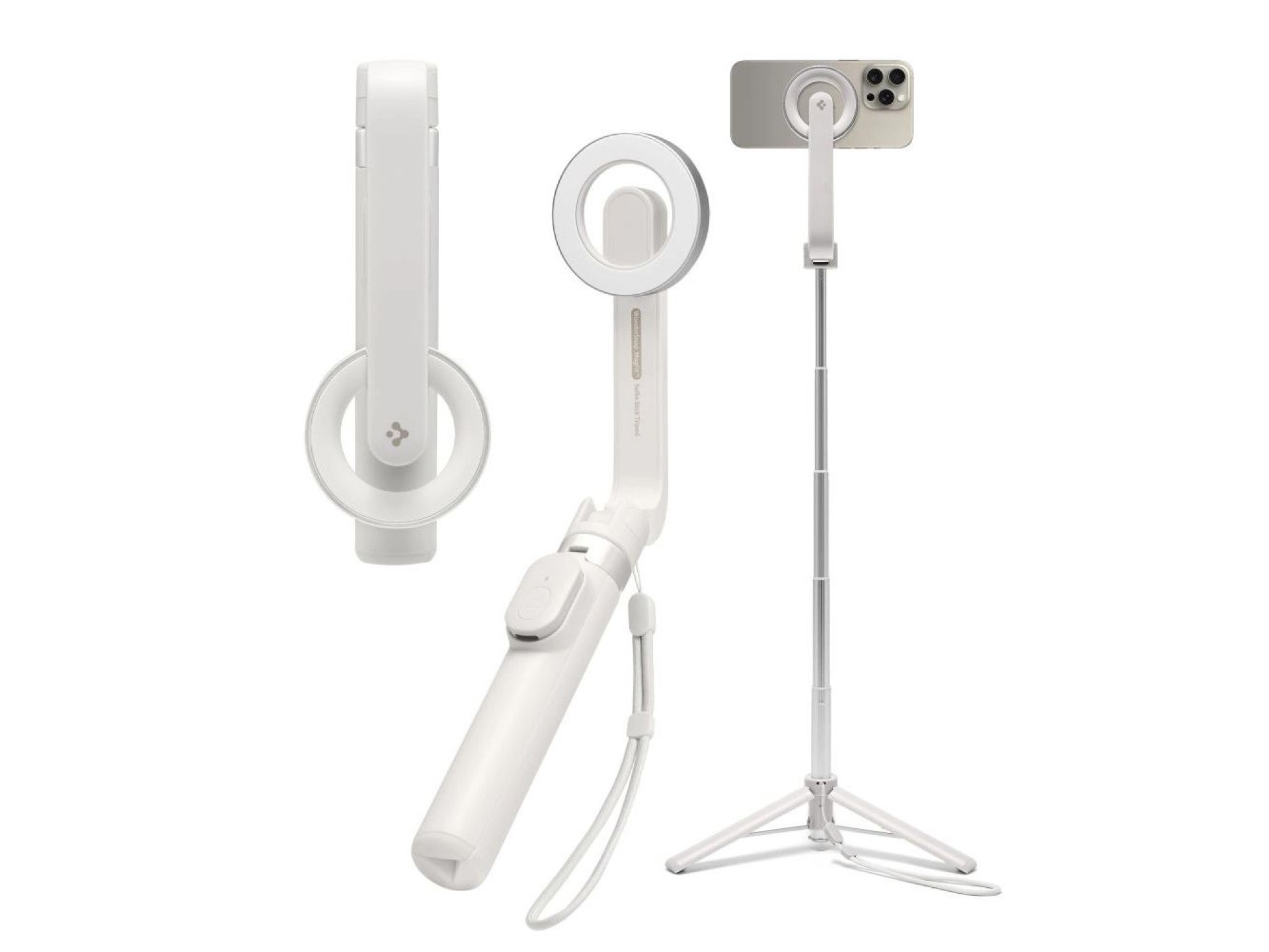Bastão de selfie Spigen S571W MagSafe Bluetooth com tripé - bege