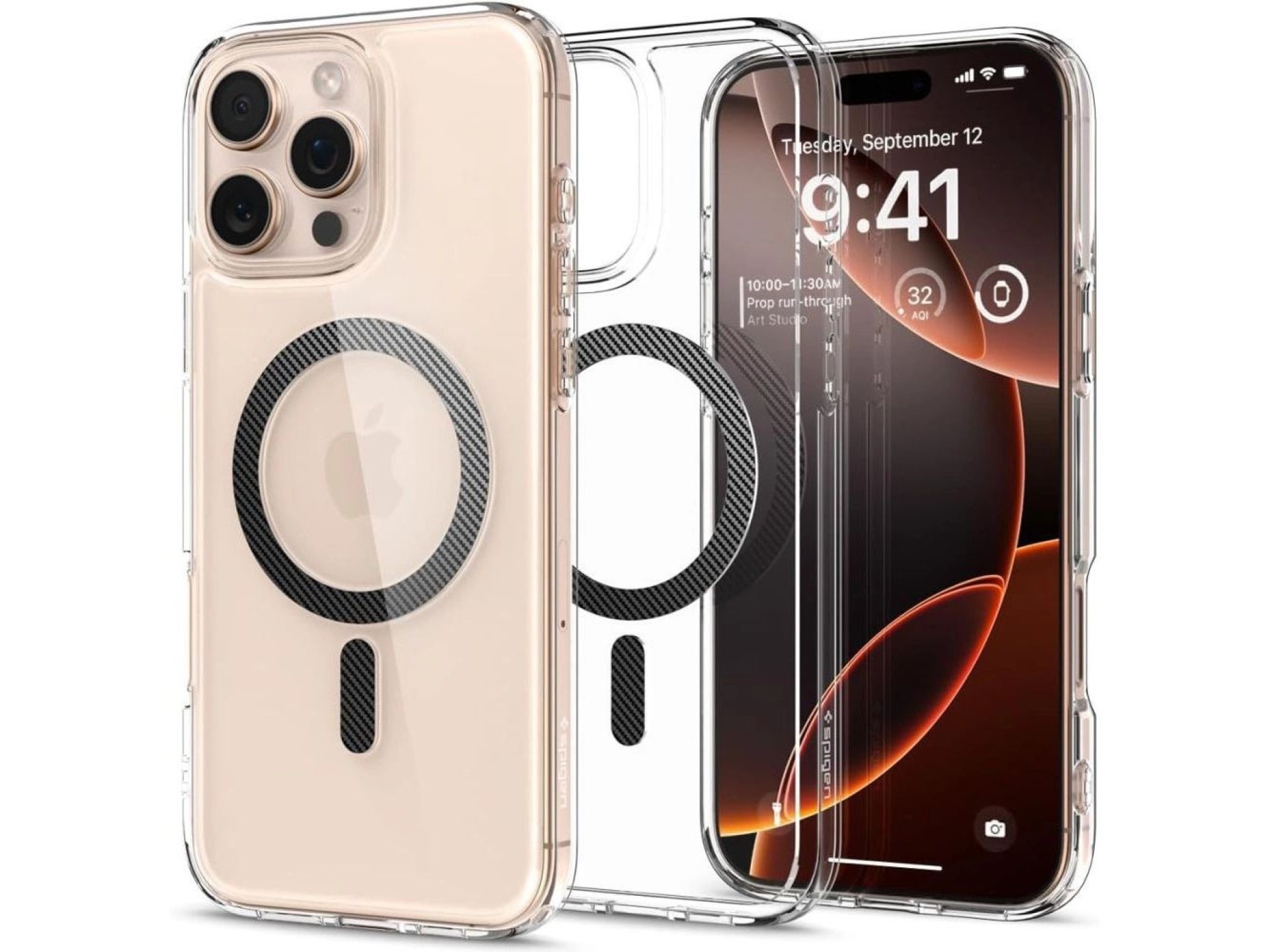Capa Spigen Ultra Hybrid Mag com MagSafe em fibra de carbono para iPhone 16 Pro Max - Cinza Escuro