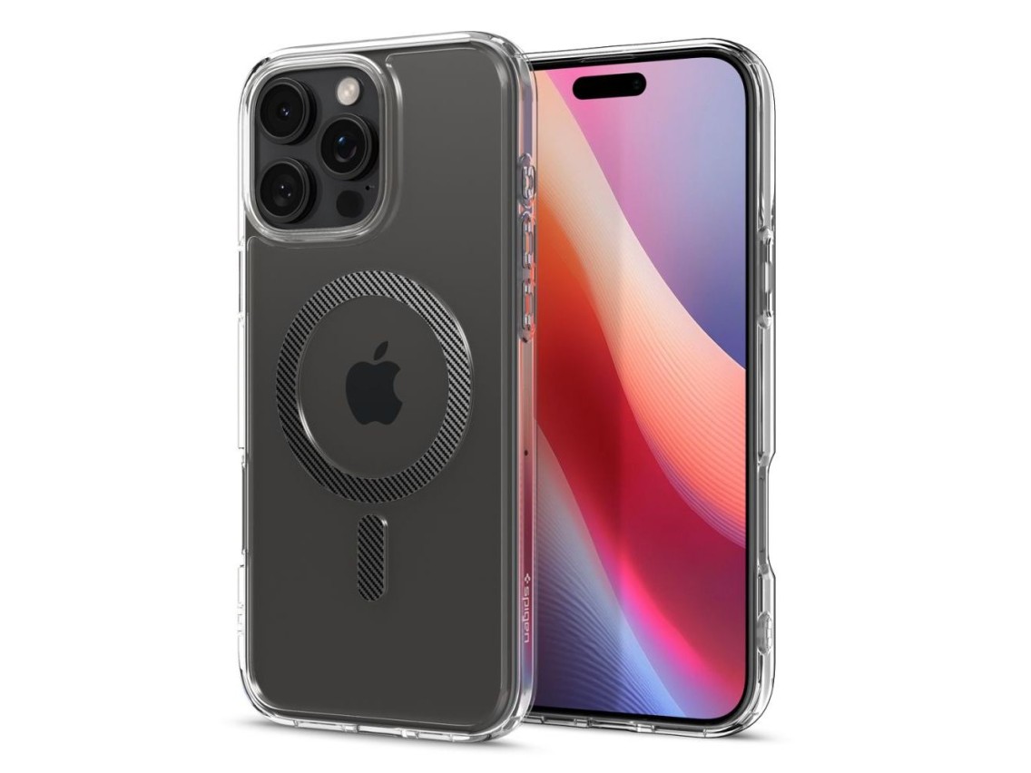 Capa Spigen Ultra Hybrid Mag com MagSafe em fibra de carbono para iPhone 16 Pro Max - Cinza Escuro