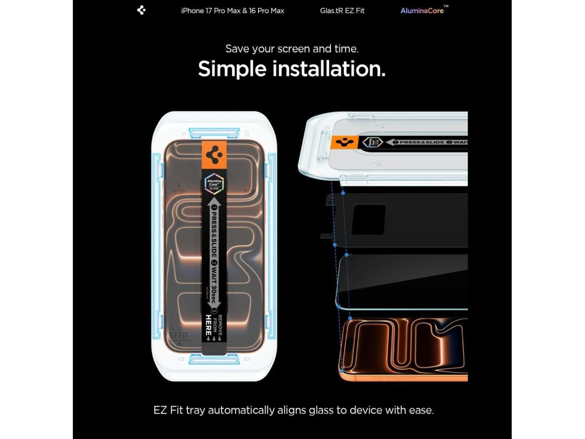 Protector de pantalla de vidrio templado Spigen Glas.tR EZ Fit para iPhone 16 Pro Max / 17 Pro Max -