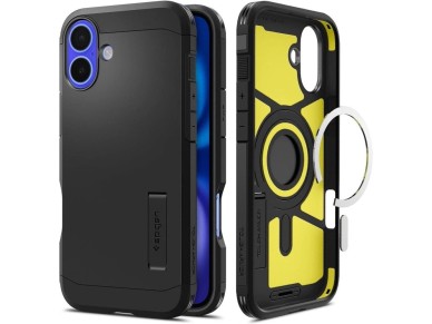 Funda Spigen Tough Armor MagSafe con soporte para iPhone 16 - negra