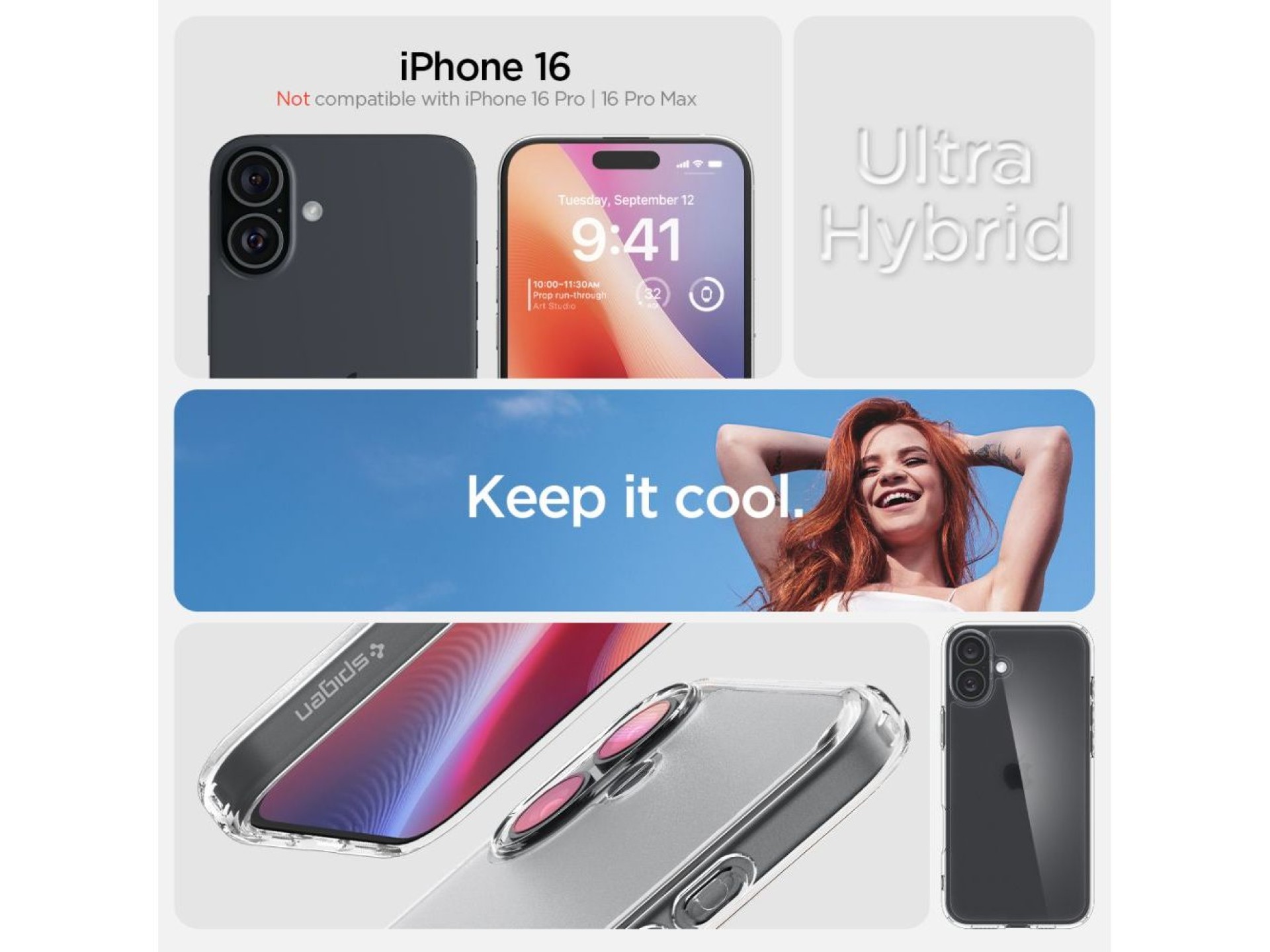 Capa Spigen Ultra Hybrid para iPhone 16 - Transparente