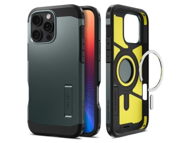Spigen Tough Armor MagSafe Case with Stand for iPhone 16 Pro - Green Spigen Tough Armor MagSafe Case with Stand for iPhone 16 Pro - Green