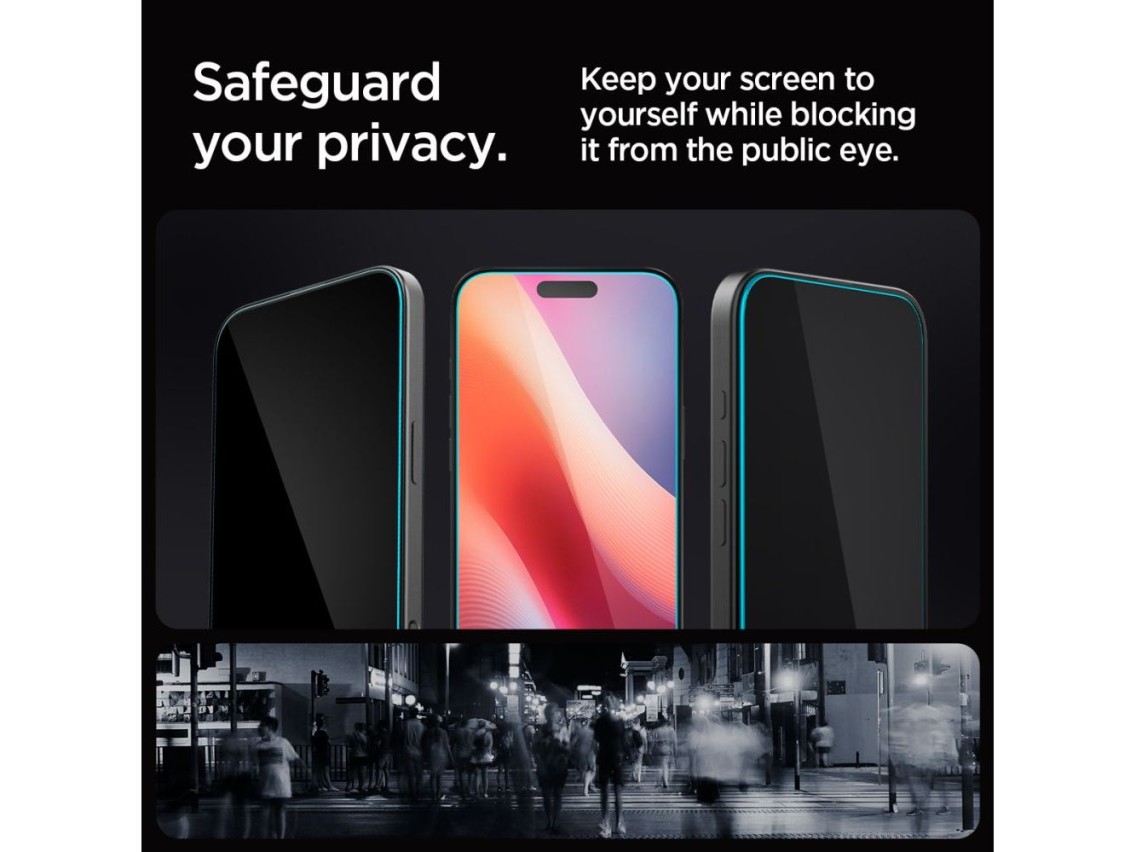Protector de pantalla de vidrio templado Spigen Glas.tR EZ Fit Privacy para iPhone 16 Pro / 17 / 17