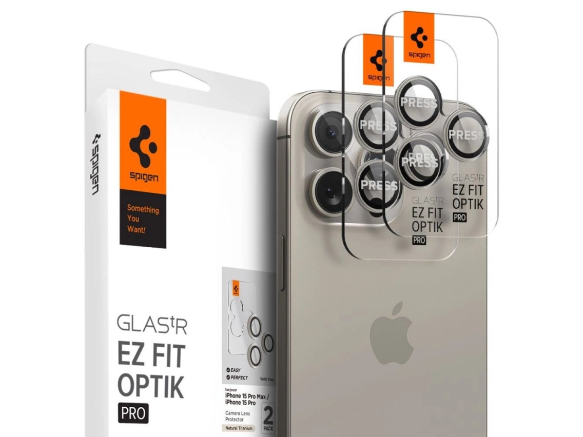 Protetor de câmera Spigen Optik.tR EZ Fit para iPhone 14 Pro / Pro Max / 15 Pro / Pro Max - Titânio